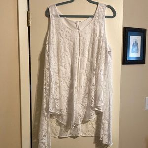NY Collection lace overlay white sleeveless tunic